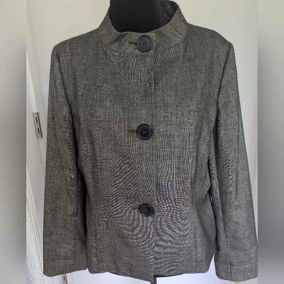 Anne Klein Women’s Short Jacket Suit Coat Brown Black Stretch Shimmer Size 14 - Picture 8 of 16